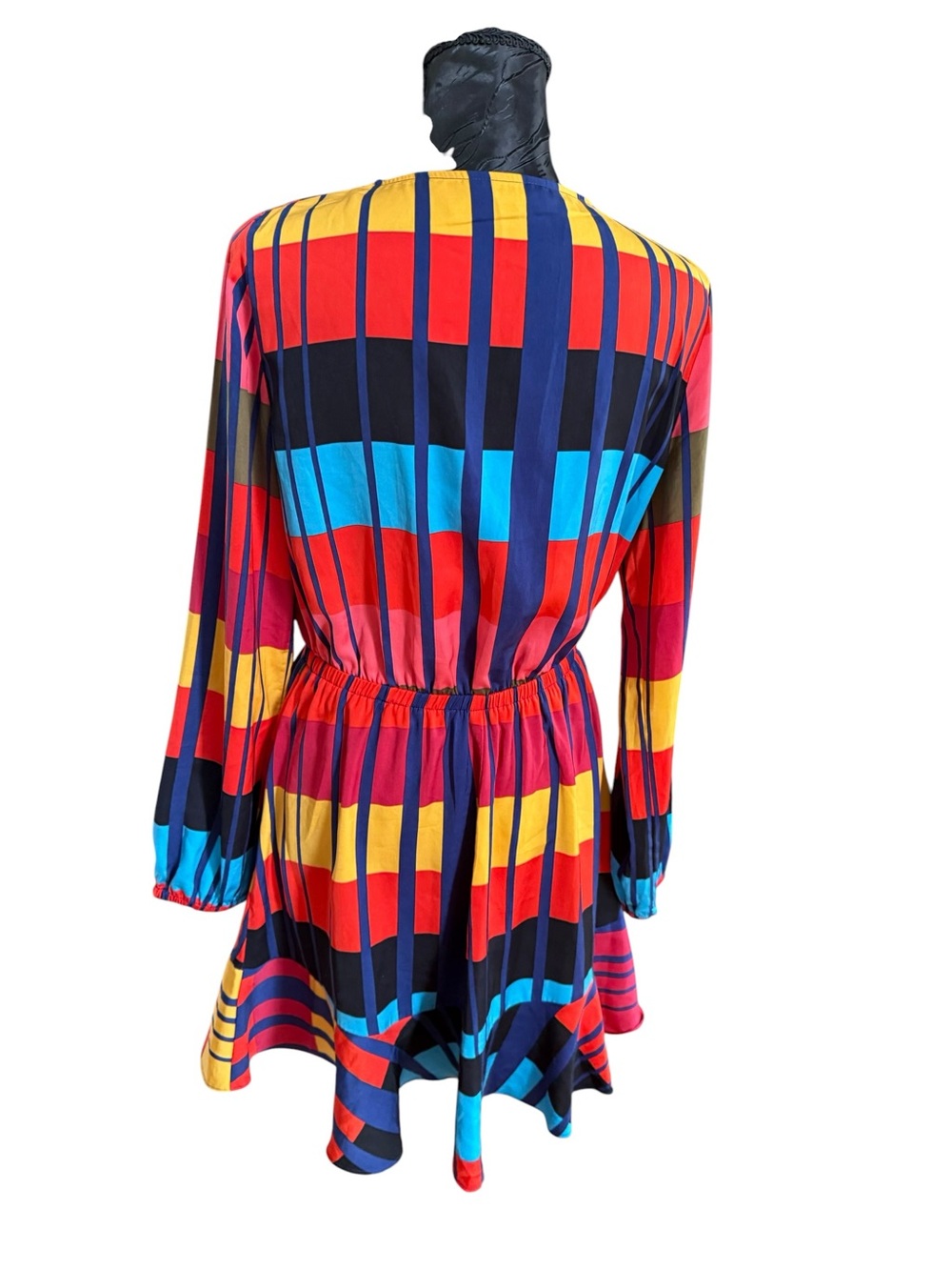 Express Multicolor Geometric Ruffle Wrap Mini Dress Medium - Picture 7 of 9